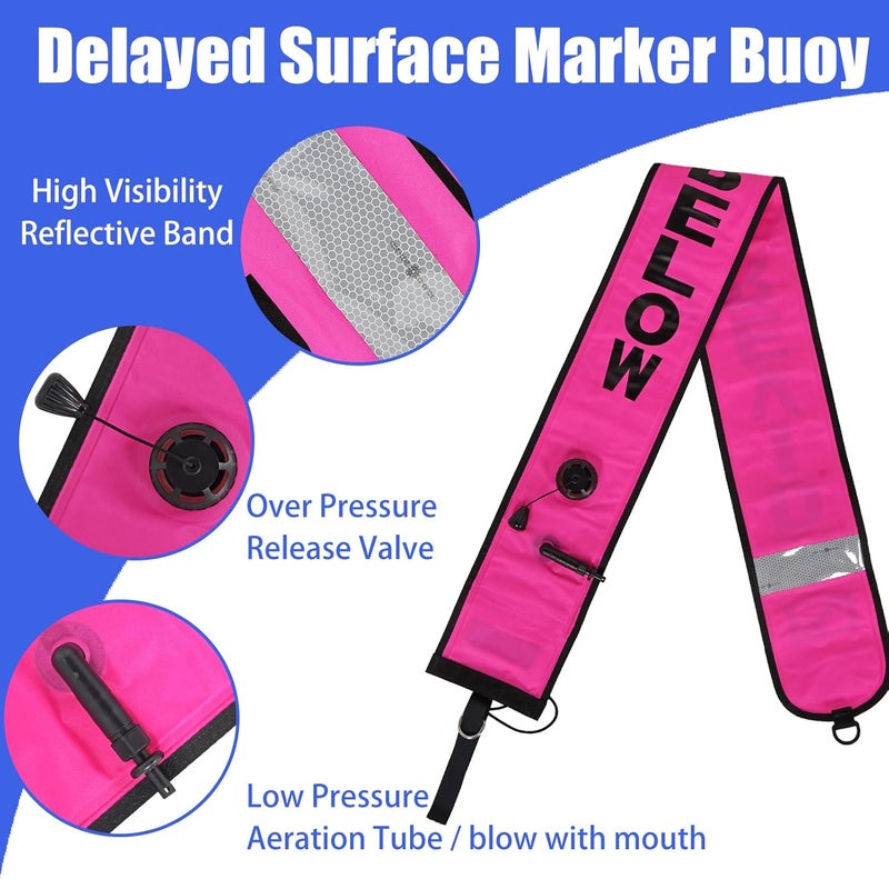 JUSTOOP Store 5ft Surface Marker Buoy Set, Inflatable Scuba Signal Tube with Reflective Strip, Scuba Diving Open Bottom Float (SMB) for Underwater Diving Snorkeling with 100ft Diving Spool Reel and Clip - Image 3